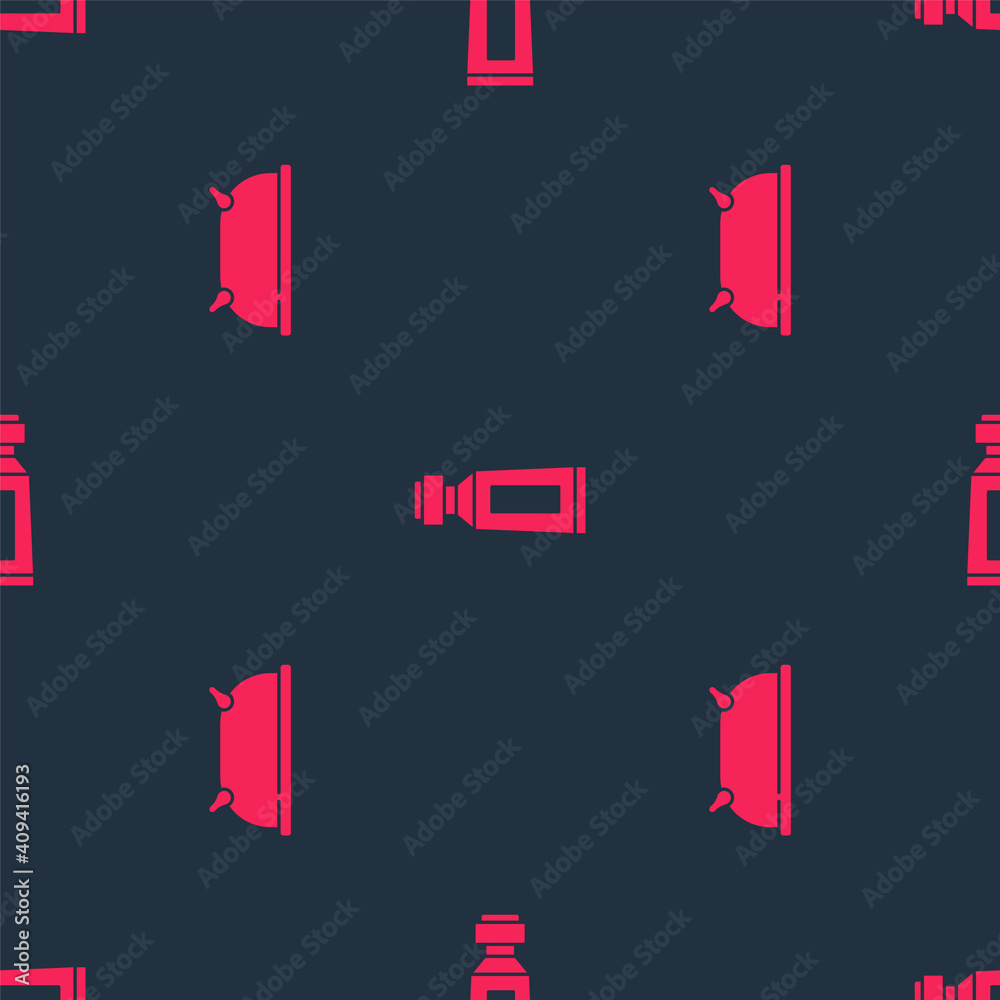 Set Bathtub and Tube of toothpaste on seamless pattern. Vector.