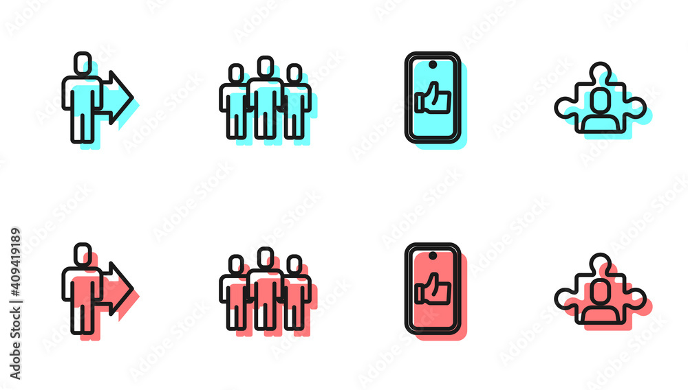 设置线Hand-like，Team leader，Users group and Project Team base icon.Vector。