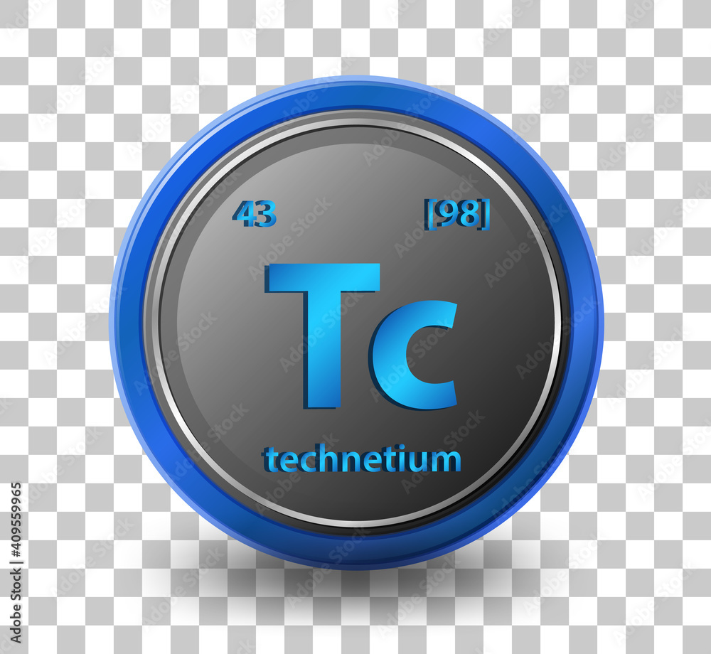 Technetium chemical element. Chemical symbol with atomic number and atomic mass.