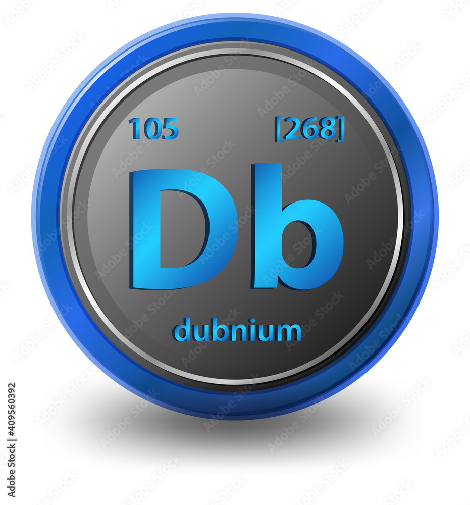 Dubnium chemical element. Chemical symbol with atomic number and atomic mass.