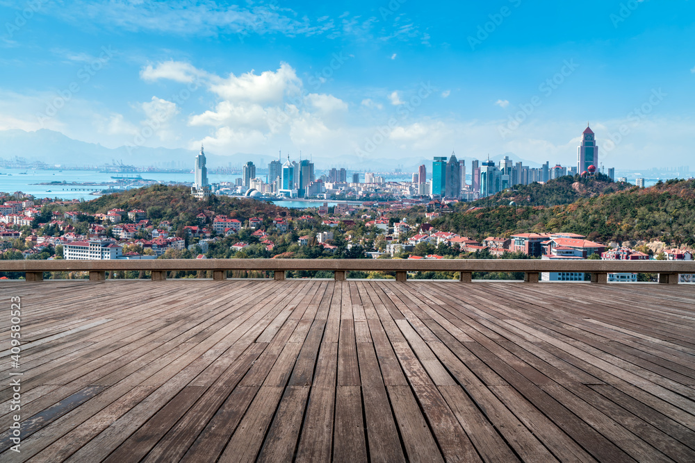 Boardwalk observation deck and city view