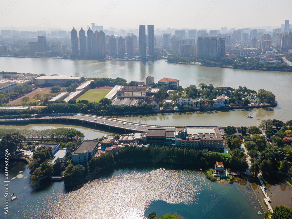 广州珠江两岸建筑景观航拍