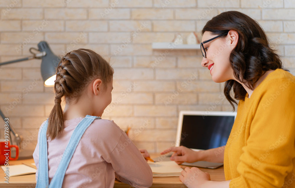 Girl doing homework or online education.