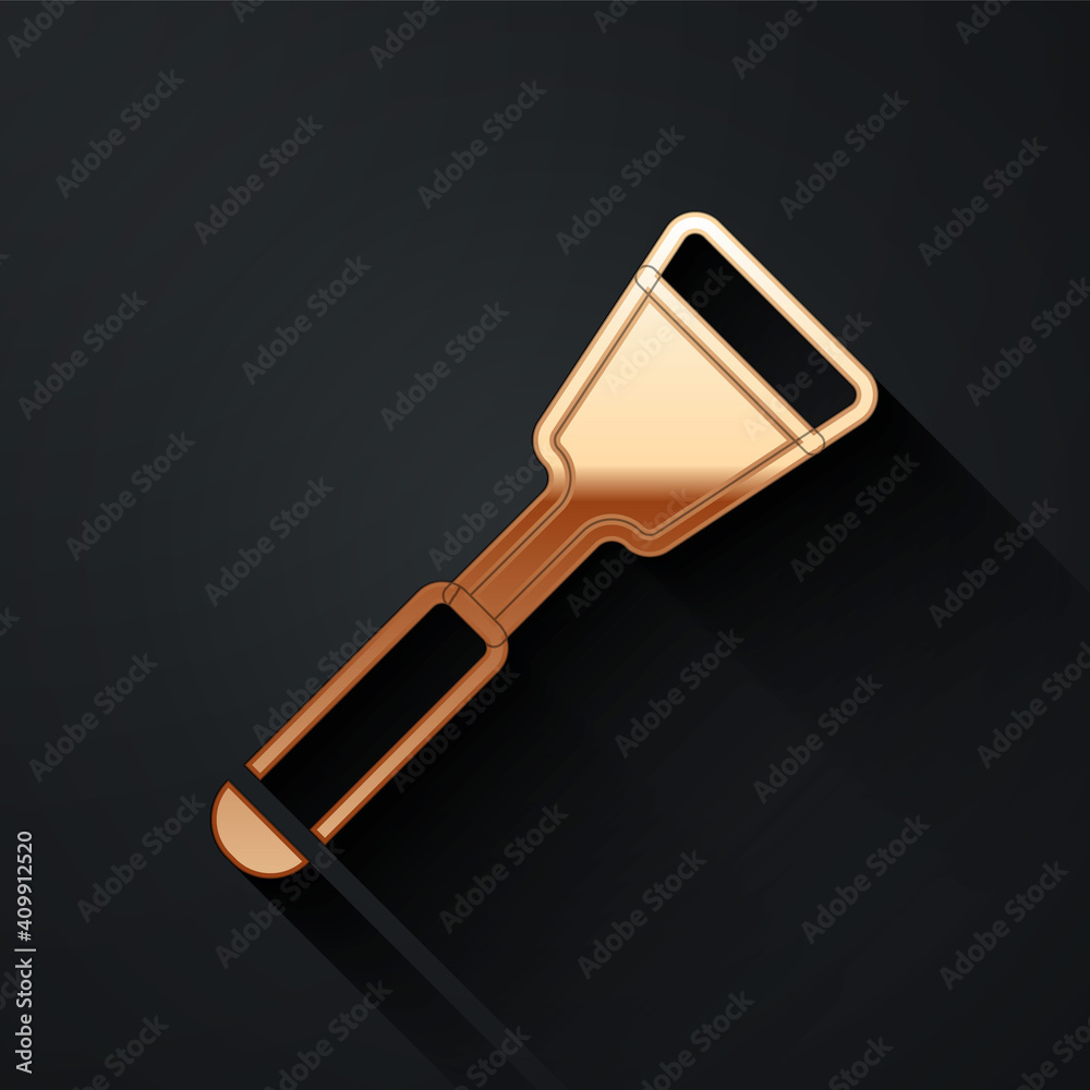 Gold Spatula icon isolated on black background. Kitchen spatula icon. BBQ spatula sign. Barbecue and