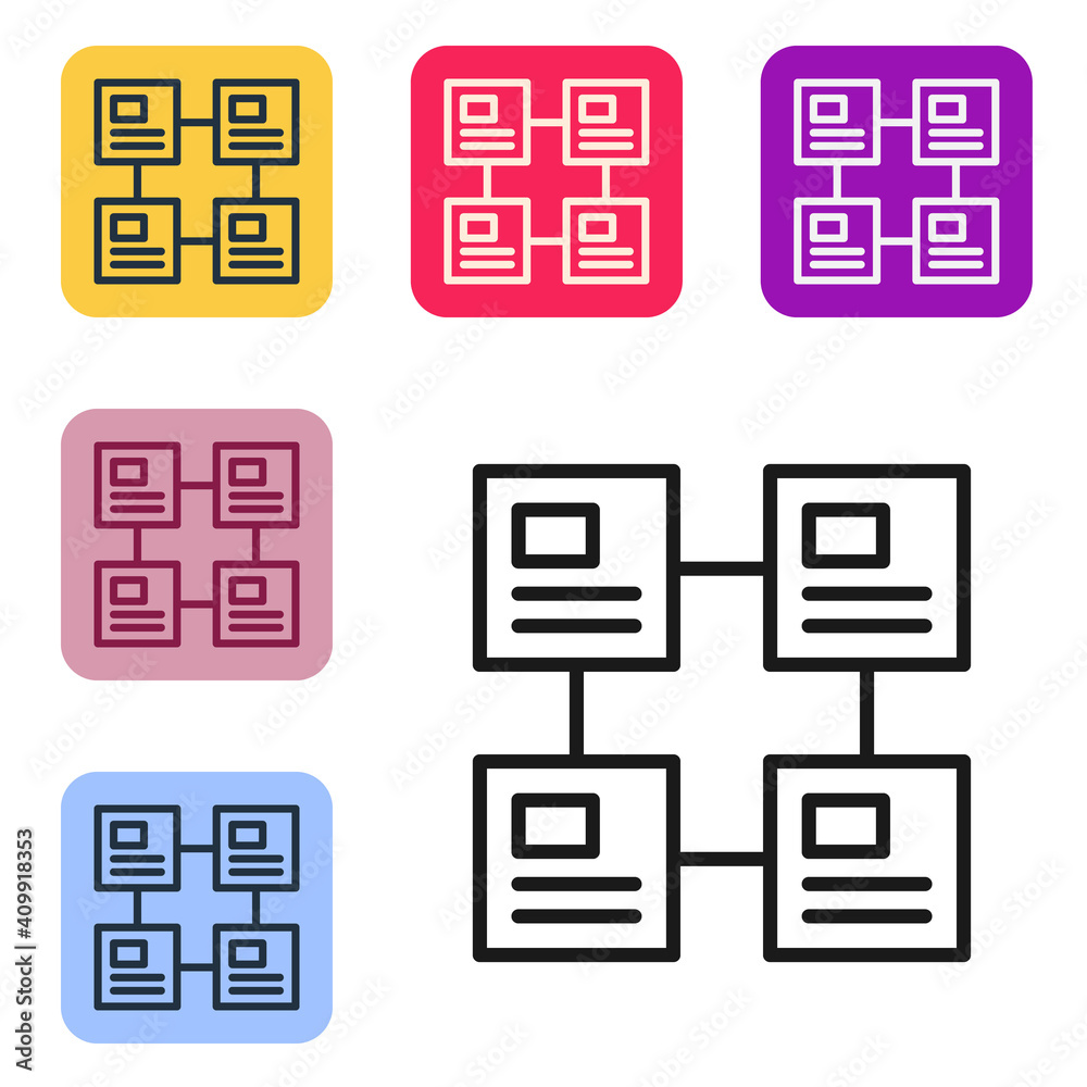 白色背景上孤立的黑线业务层次结构组织图信息图形图标。Corpo