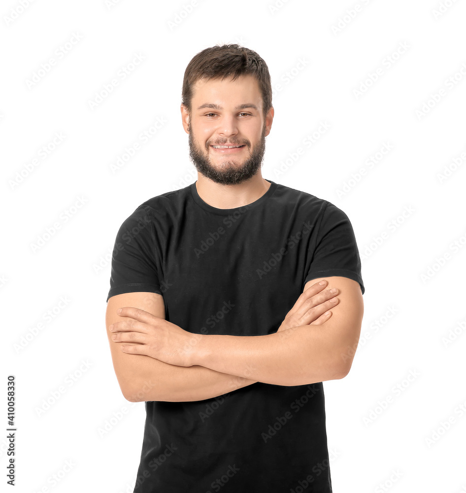 Portrait of young man on white background