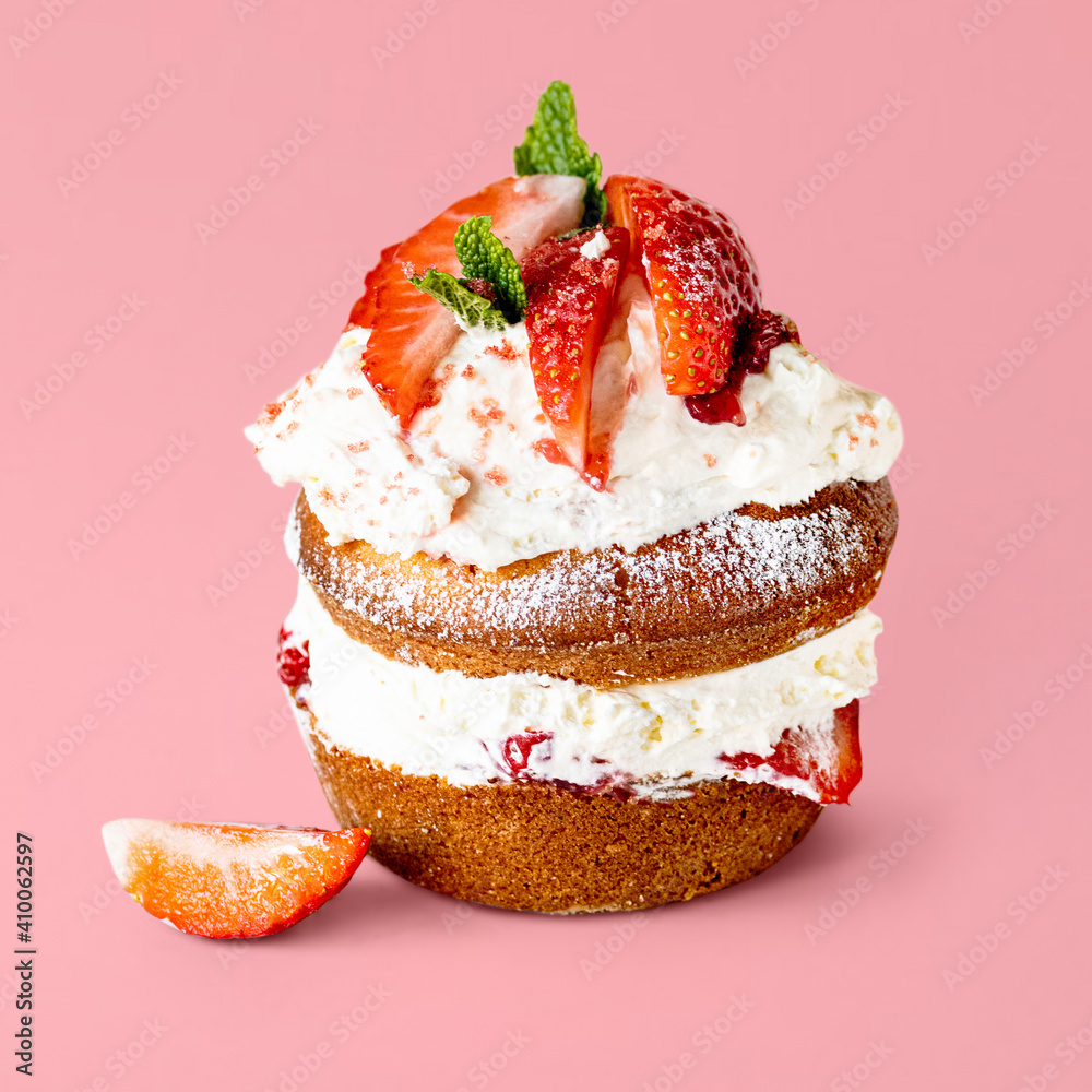 Cute mini strawberry shortcake on pink