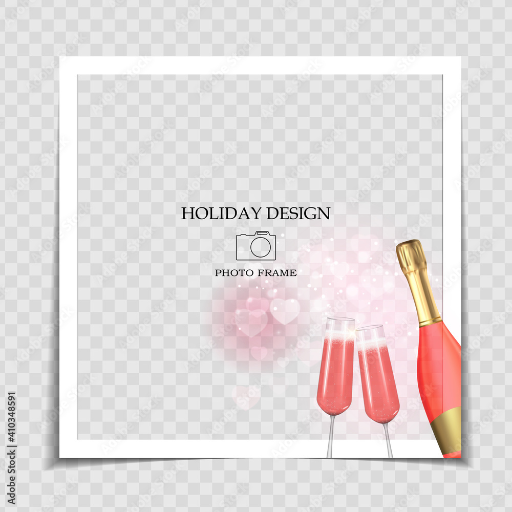 Valentines Day and Love Background Photo Frame Template for post in Social Network. Vector Illustrat