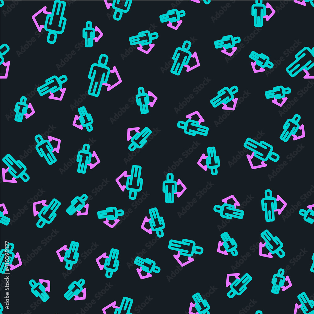 Line Leader of a team of executives icon isolated seamless pattern on black background. Vector.