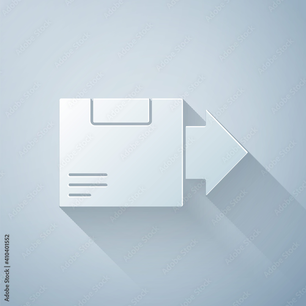 Paper cut Carton cardboard box icon isolated on grey background. Box, package, parcel sign. Delivery