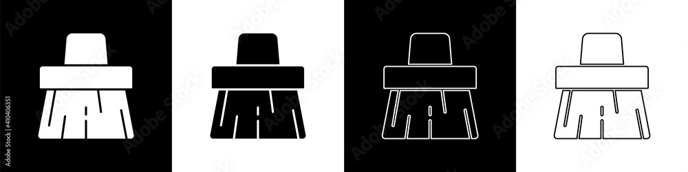 Set Handle broom icon isolated on black and white background. Cleaning service concept. Vector.