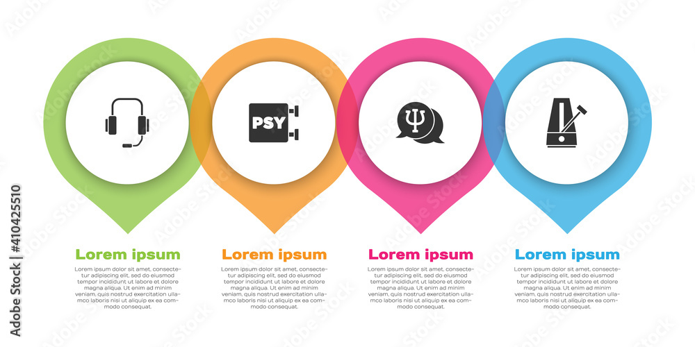 在线设置心理学家、心理学、Psi和带钟摆的节拍器。商业信息图模板