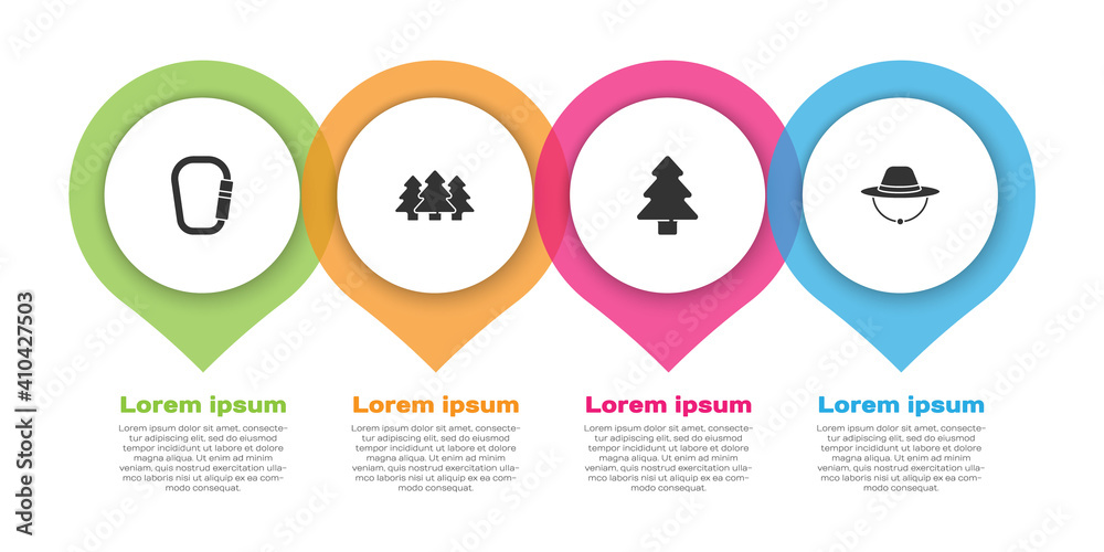 设置钩环、森林和露营帽。商业信息图模板。矢量。