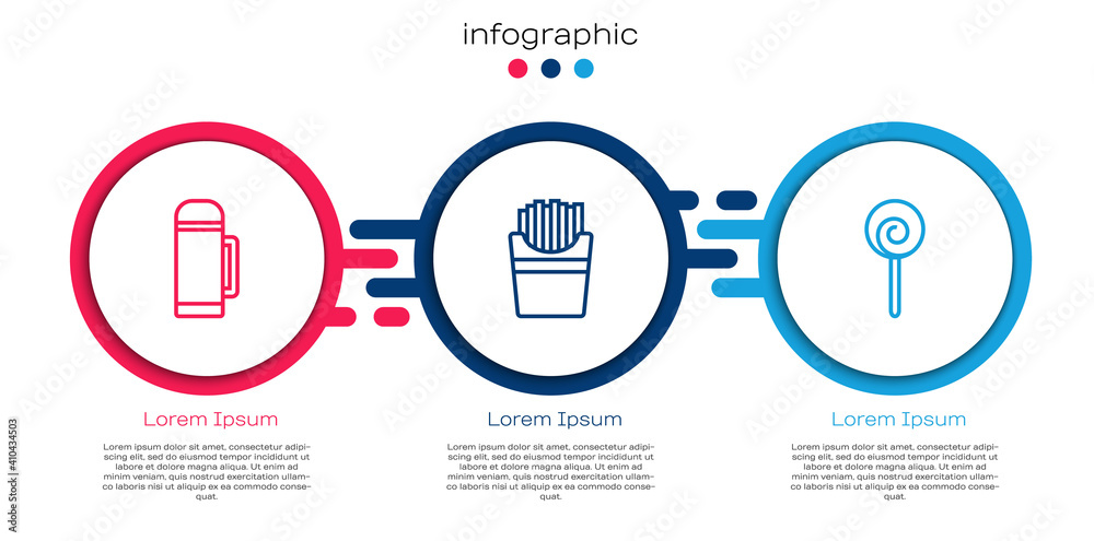 套装保温瓶、土豆薯条盒和棒棒糖。商业信息图模板.V