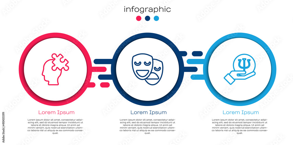 Set line Solution to the problem, Comedy and tragedy masks and Psychology, Psi. Business infographic