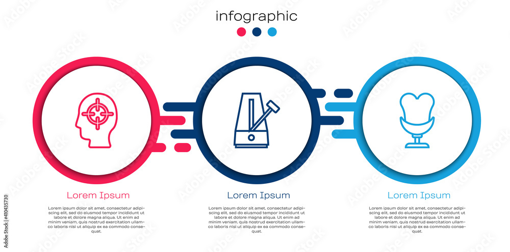 设置线路发现问题，带钟摆和扶手椅的节拍器。商业信息图模板。Vec