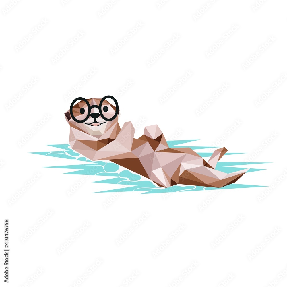 Otter Low Poly Swim with Relaxing vector插图