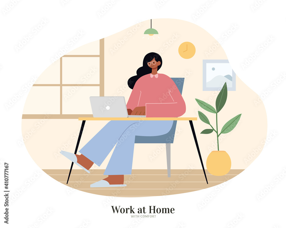 African woman working from home