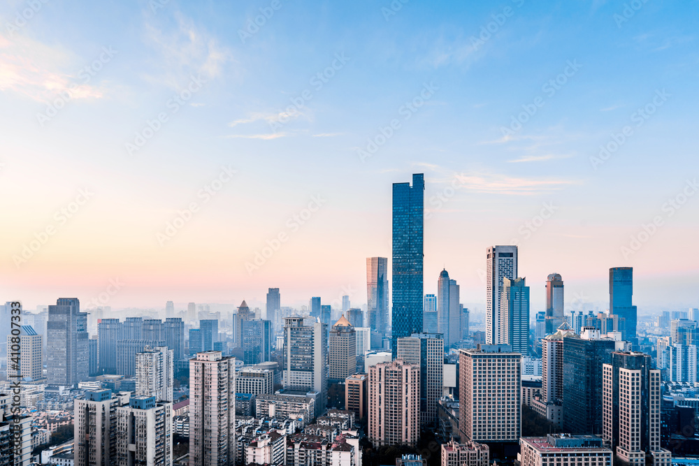 Dusk scenery of Nanjing city skyline in Jiangsu, China 