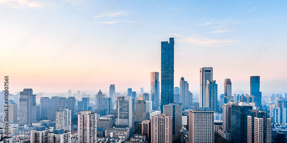 Dusk scenery of Nanjing city skyline in Jiangsu, China 