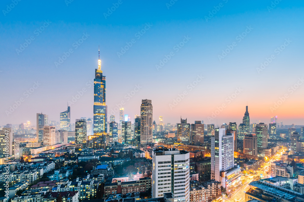 Night view of Zifeng Building and city skyline in Nanjing, Jiangsu, China 