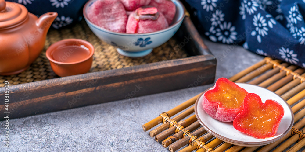 Chinese traditional food dried persimmons on a marble table 