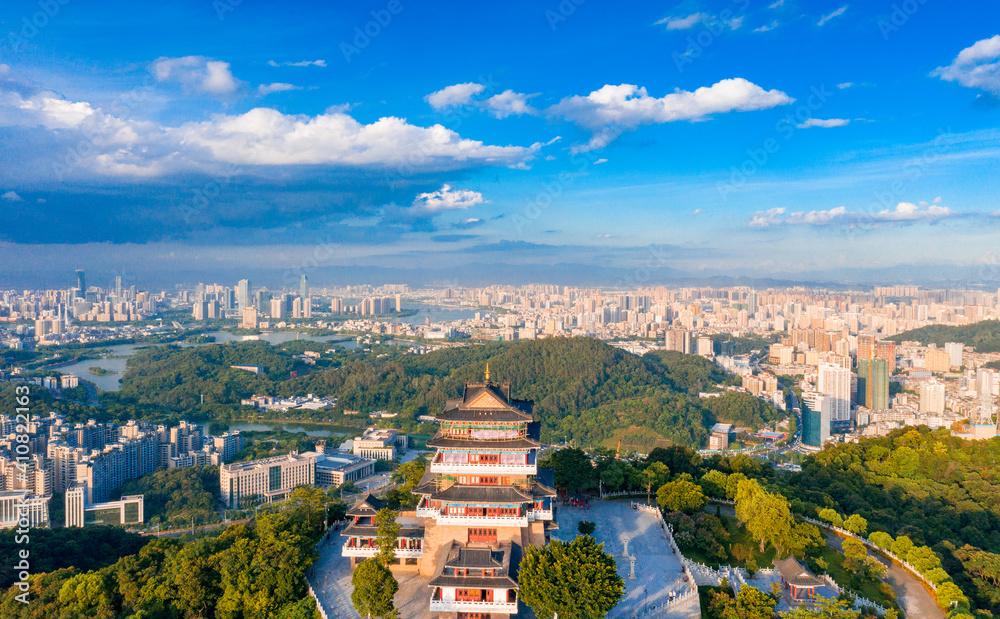 广东省惠州市高邦山和红花湖风景名胜区航拍照片，