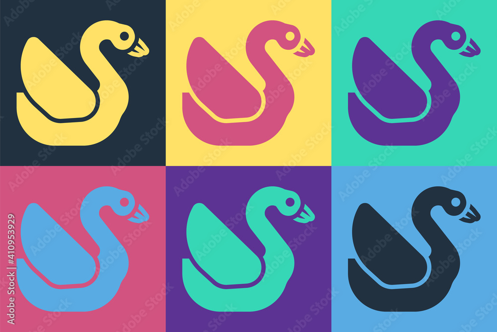 Pop art Swan bird icon isolated on color background. Animal symbol. Vector.