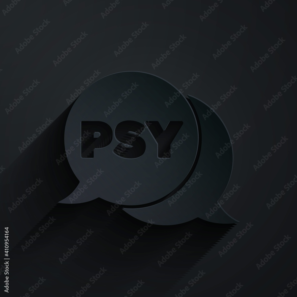 Paper cut Psychology icon isolated on black background. Psi symbol. Mental health concept, psychoana