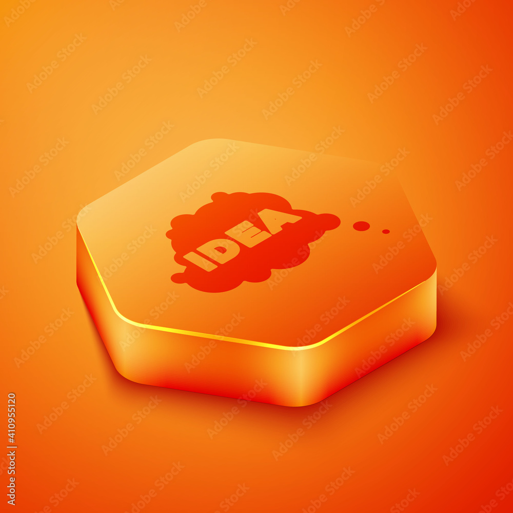 Isometric Idea, speech bubble icon isolated on orange background. Message speech bubble idea with cl