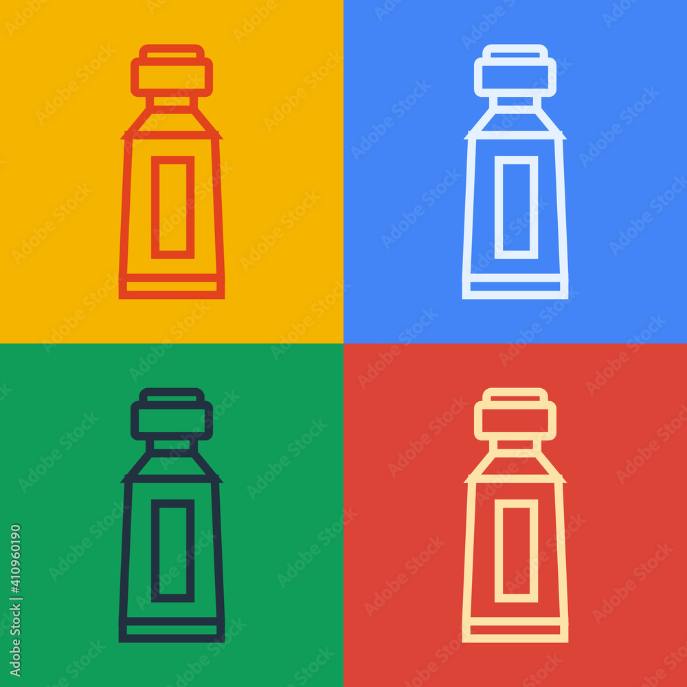 Pop art line Tube of toothpaste icon isolated on color background. Vector.