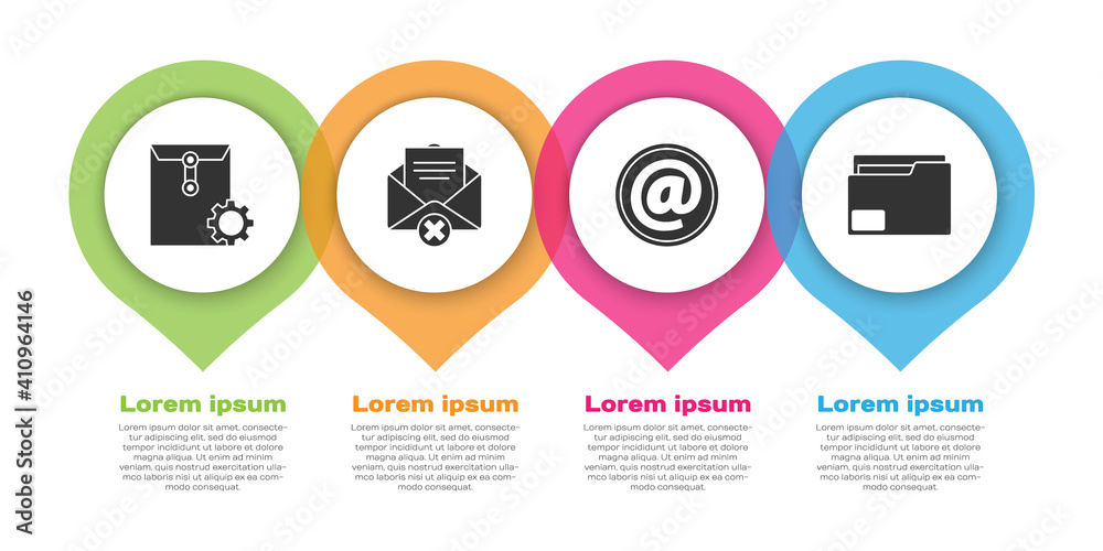 Set Envelope setting, Delete envelope, Mail and e-mail and Document folder. Business infographic tem