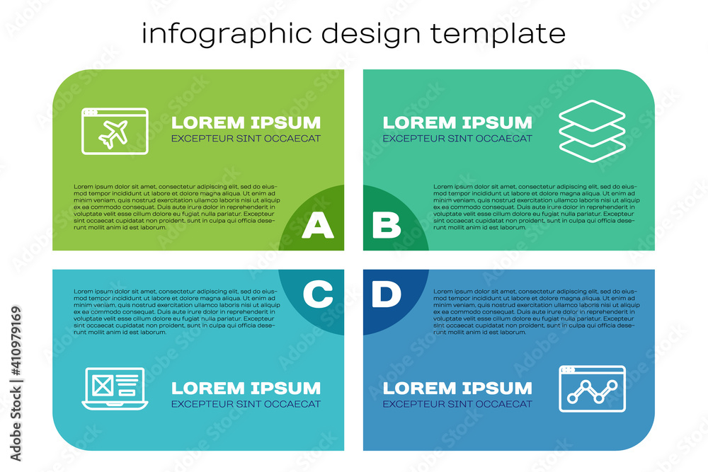 Set line UI or UX design, Website template, statistic and Layers. Business infographic template. Vec