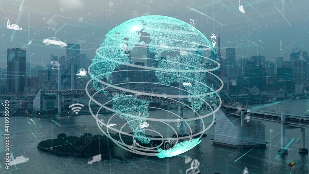 Global connection and the internet network modernization in smart city . Concept of future 5G wirele