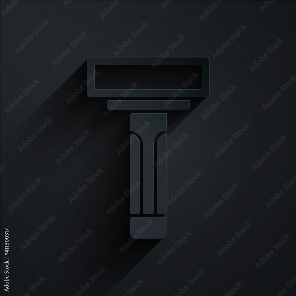 Paper cut Shaving razor icon isolated on black background. Paper art style. Vector.