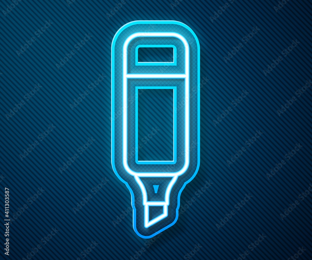 Glowing neon line Marker pen icon isolated on blue background. Vector Illustration.