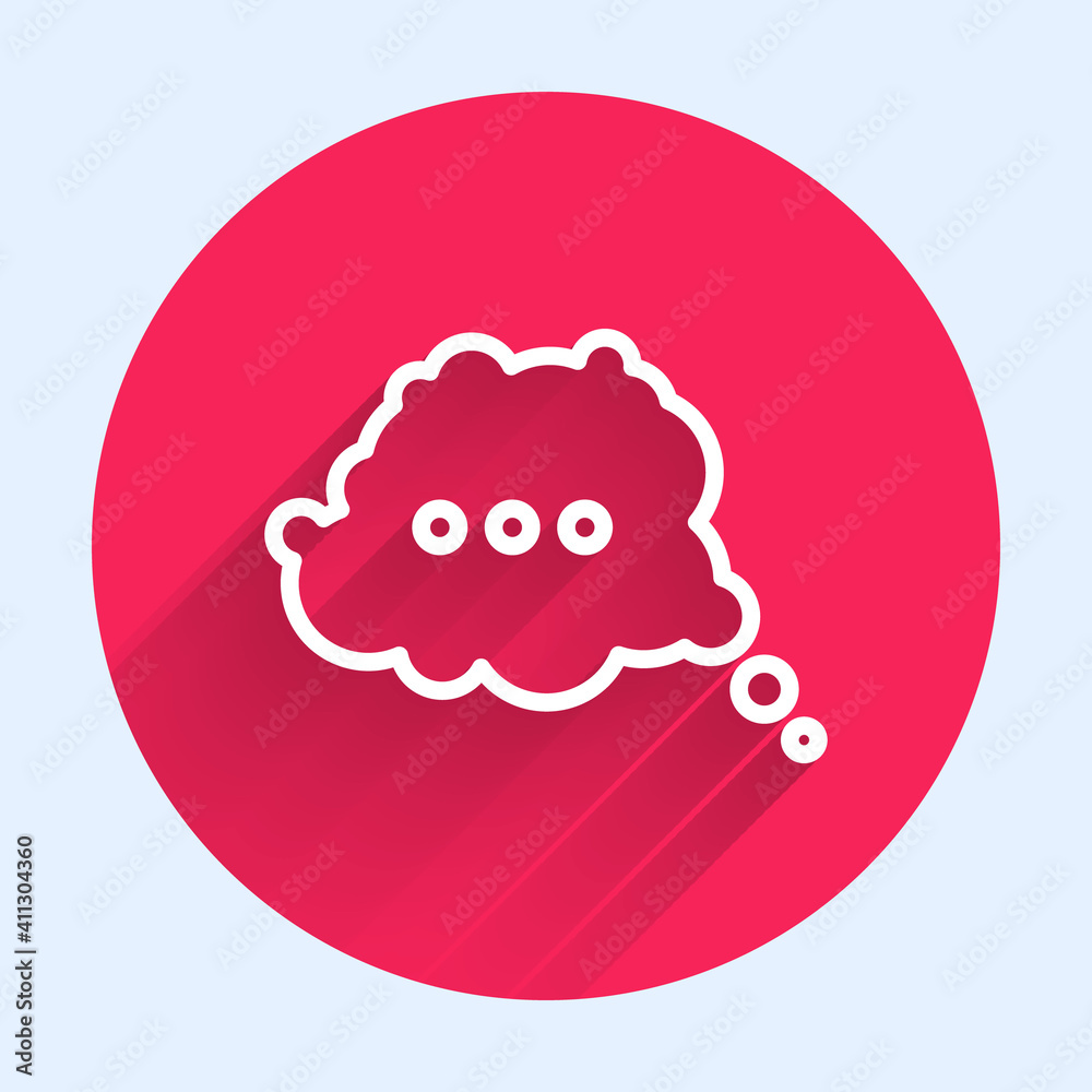 White line Speech bubble chat icon isolated with long shadow. Message icon. Communication or comment