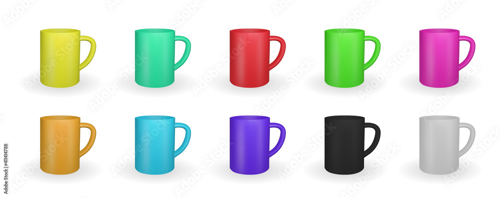 Set of Realistic red mug on a white background. 3D rendering. Vector Illustration