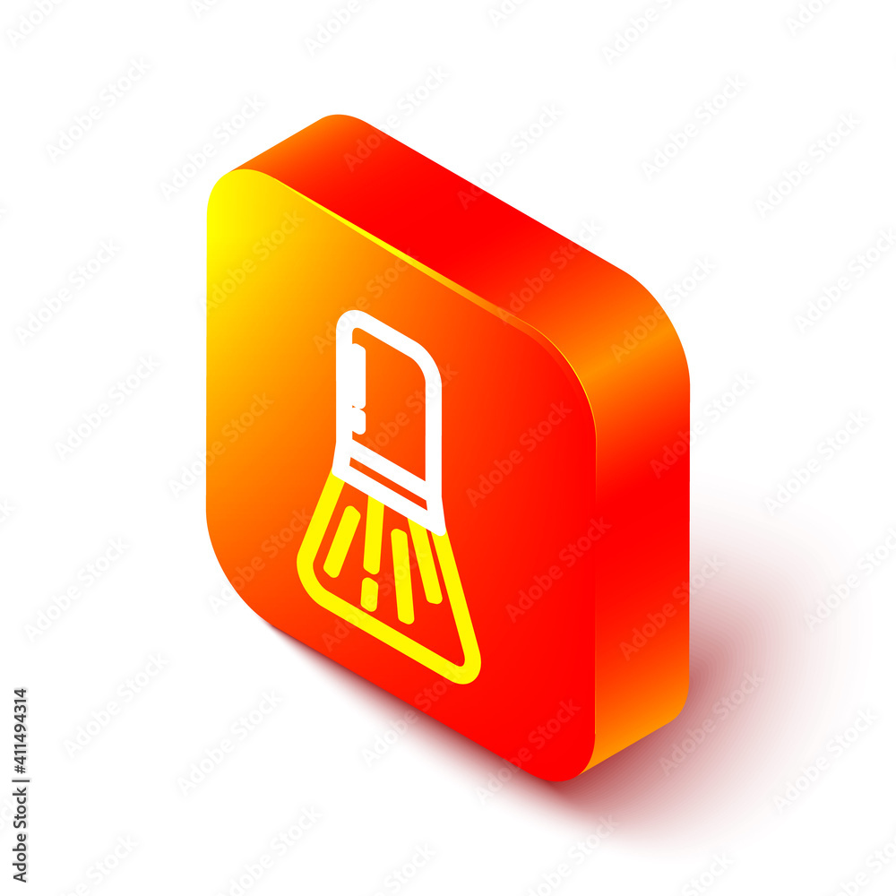 Isometric line Makeup brush icon isolated on white background. Orange square button. Vector Illustra