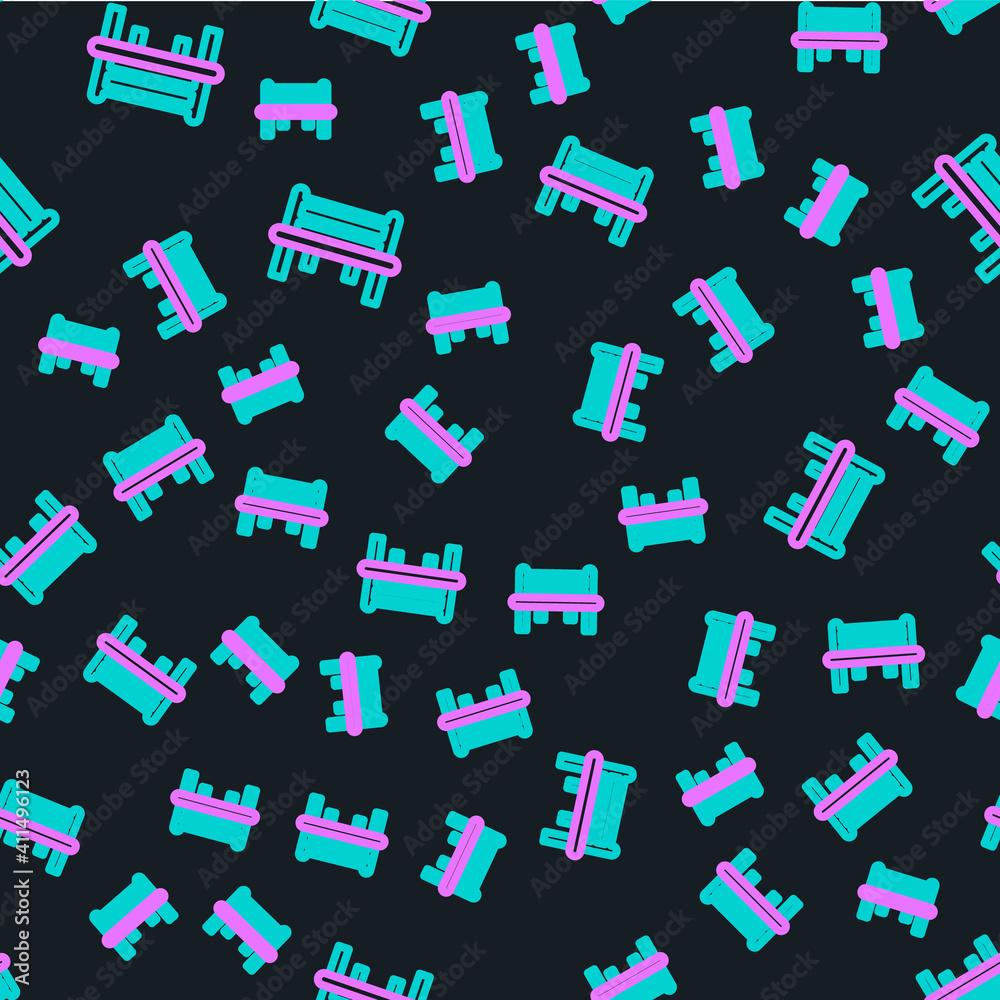 Line Romantic bench icon isolated seamless pattern on black background. Vector.