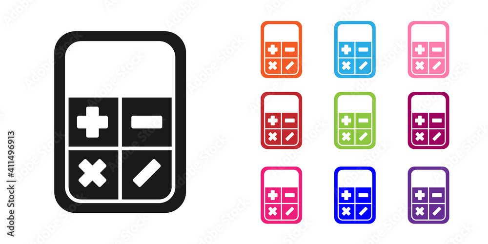 Black Calculator icon isolated on white background. Accounting symbol. Business calculations mathema