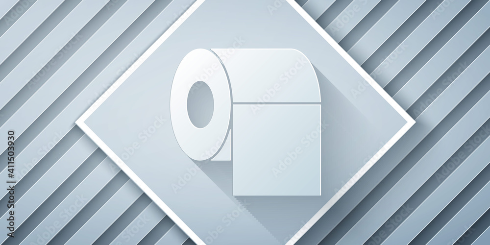 Paper cut Toilet paper roll icon isolated on grey background. Paper art style. Vector.