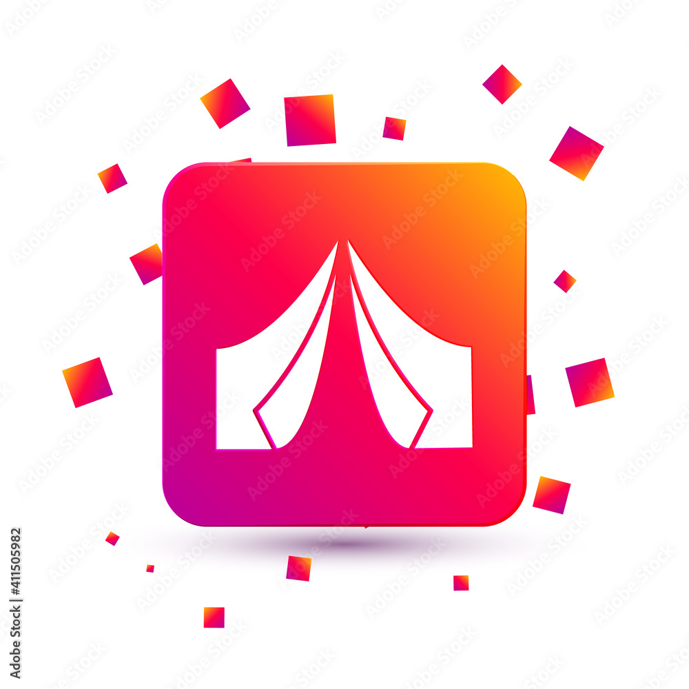 White Tourist tent icon isolated on white background. Camping symbol. Square color button. Vector.