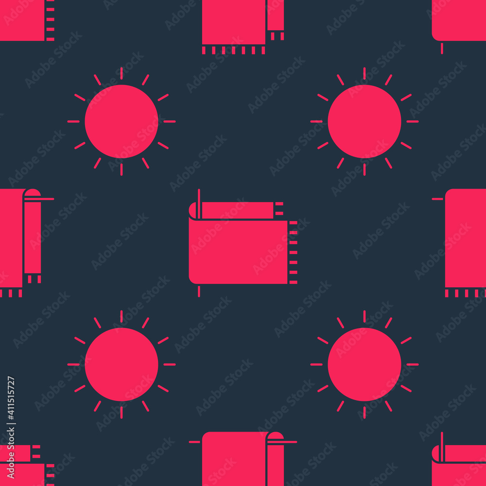 Set Sun and Towel on a hanger on seamless pattern. Vector.