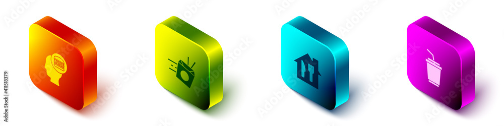 Set Isometric Online ordering and delivery，面条，and Paper glass with water icon.Vector（设置等轴测在线订购和配送、面条