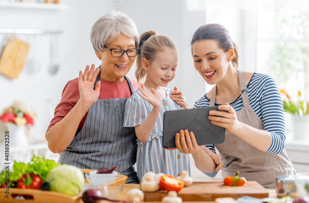 Happy family in the kitchen.