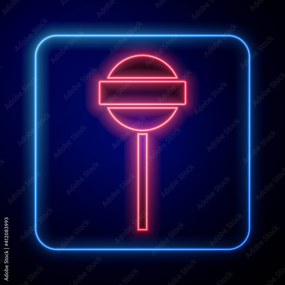 Glowing neon Lollipop icon isolated on black background. Food, delicious symbol. Vector.