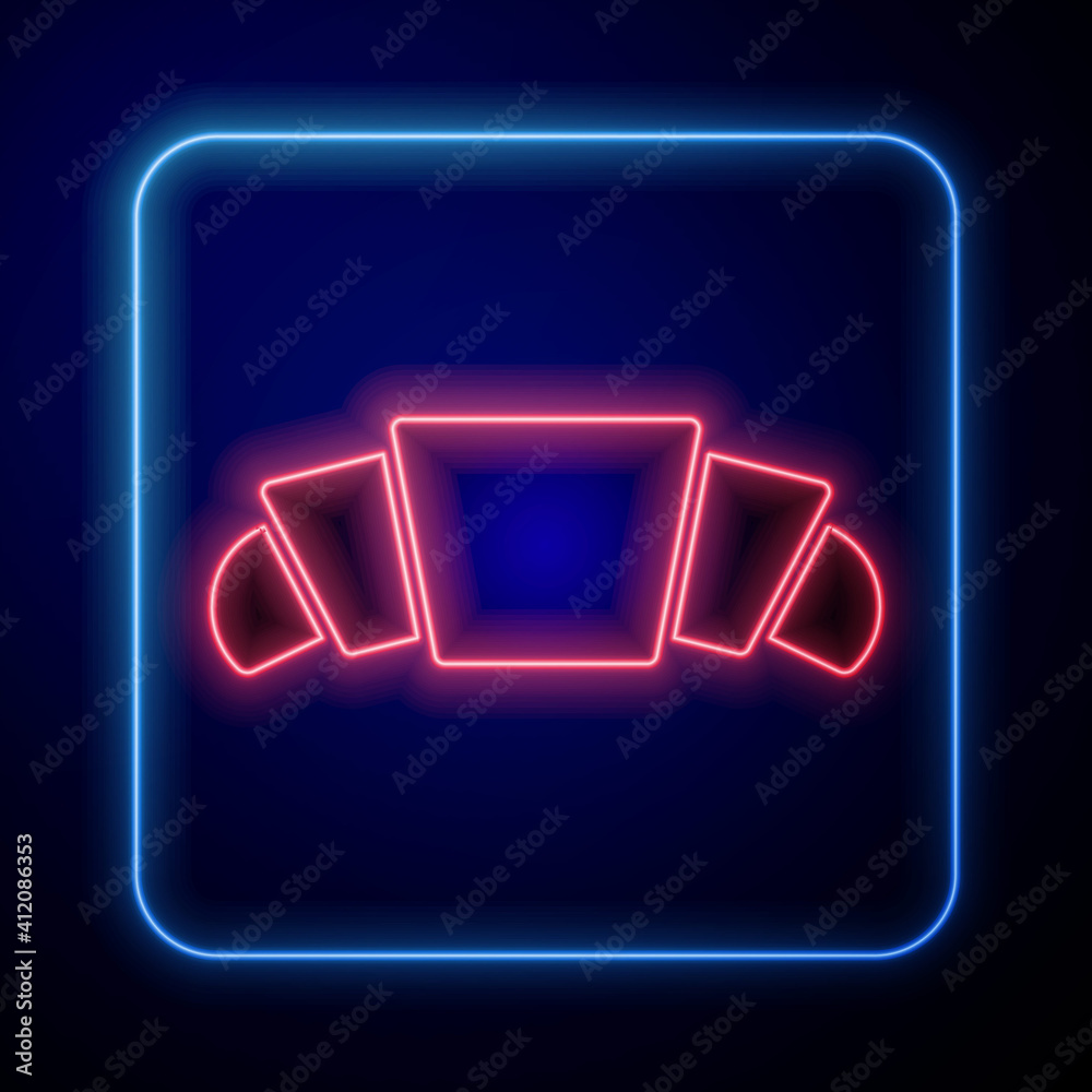 Glowing neon Croissant icon isolated on black background. Vector.