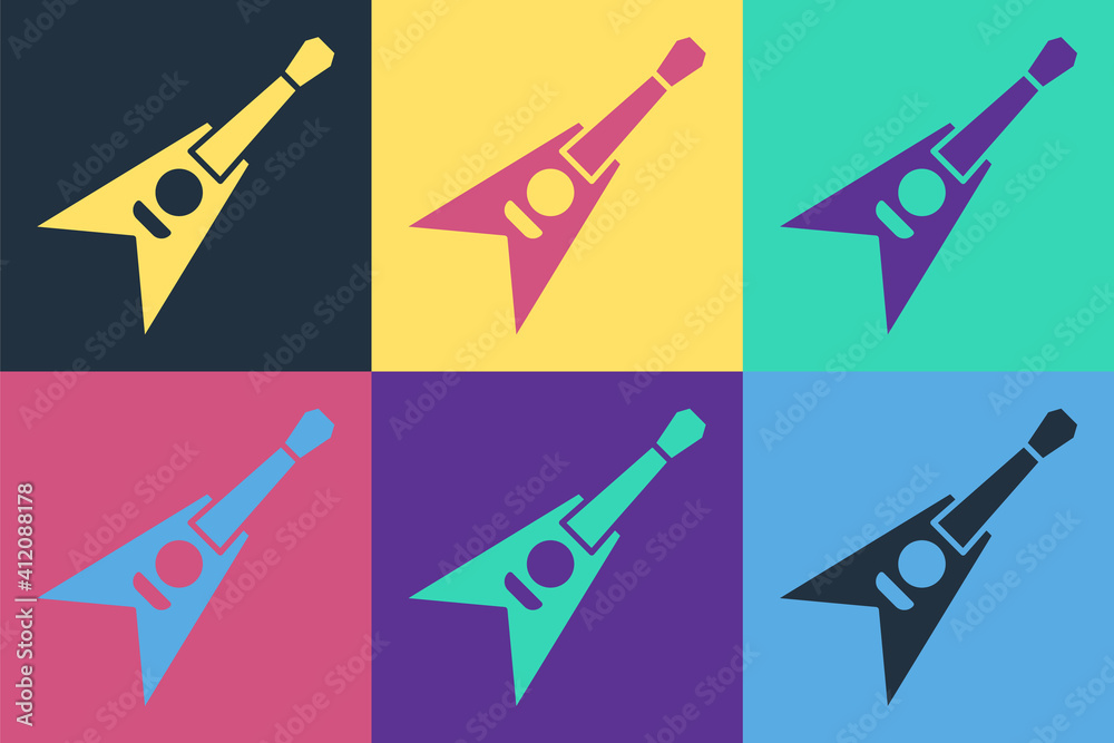 Pop art Electric bass guitar icon isolated on color background. Vector.