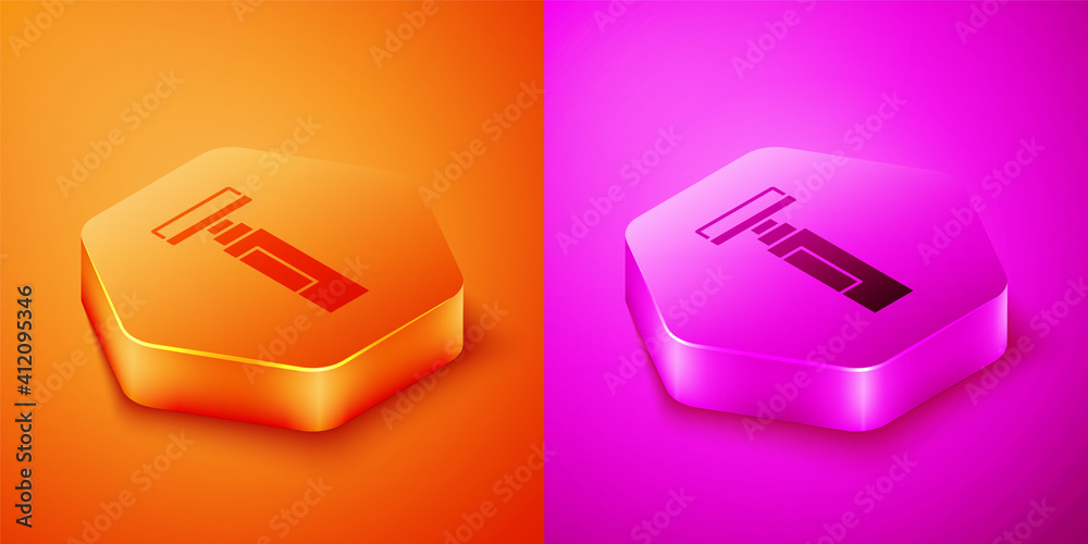 Isometric Marker pen icon isolated on orange and pink background. Hexagon button. Vector.